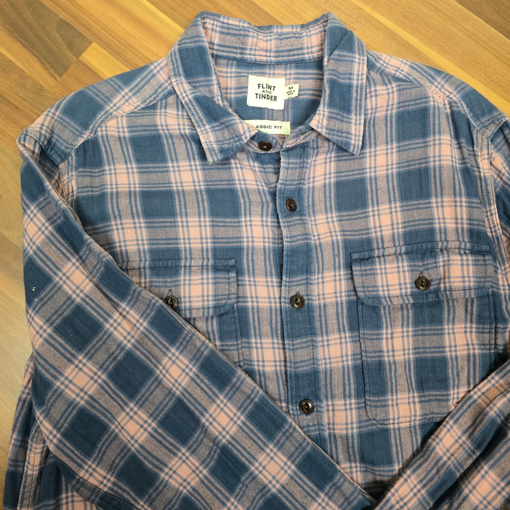 Flint and Tinder Classic Fit Plaid Flannel Shirt Men's M Blue Pink Long Sleeve